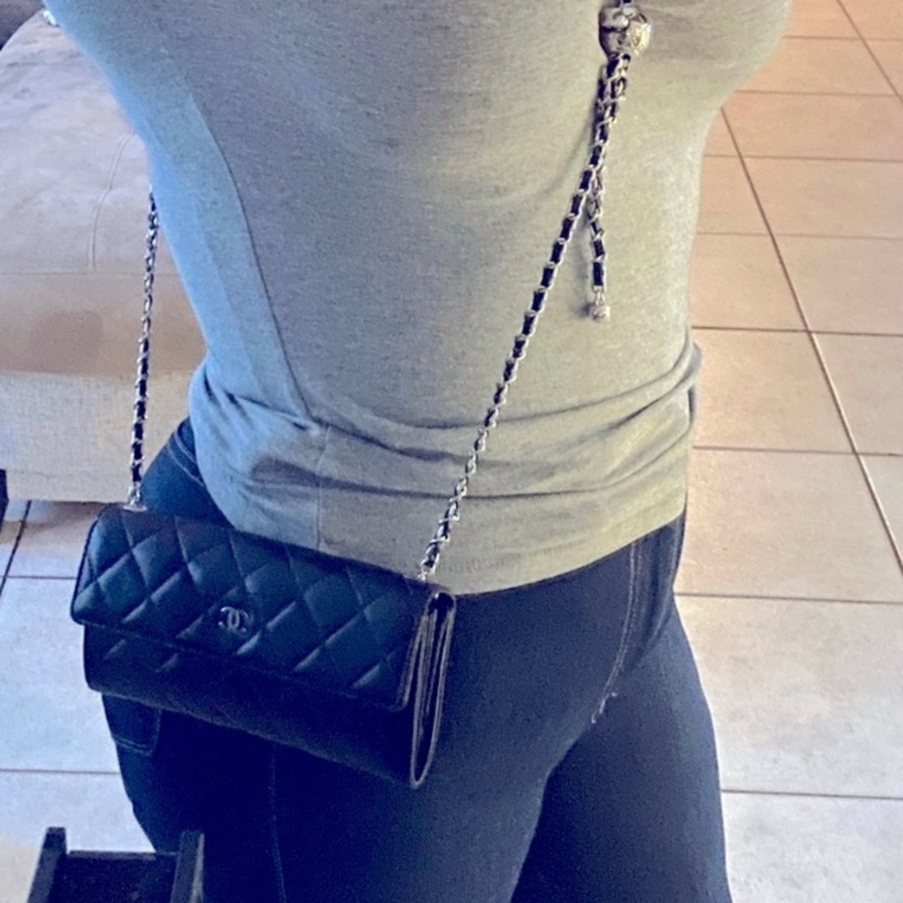 ♠️⛓️ Chanel Flap Quilted Pearl Crush Chain Silver Black Gusset Crossbody